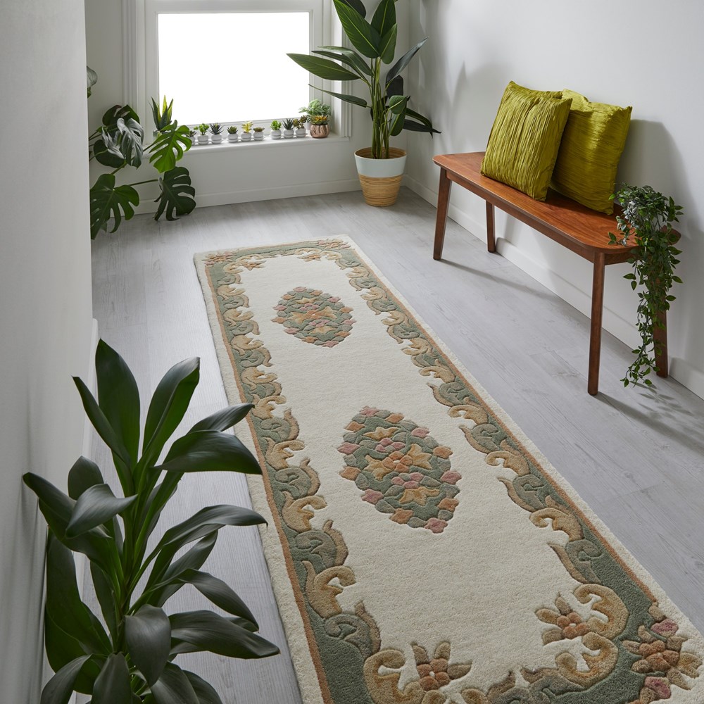 Royal Aubusson Runner rugs in Green Cream